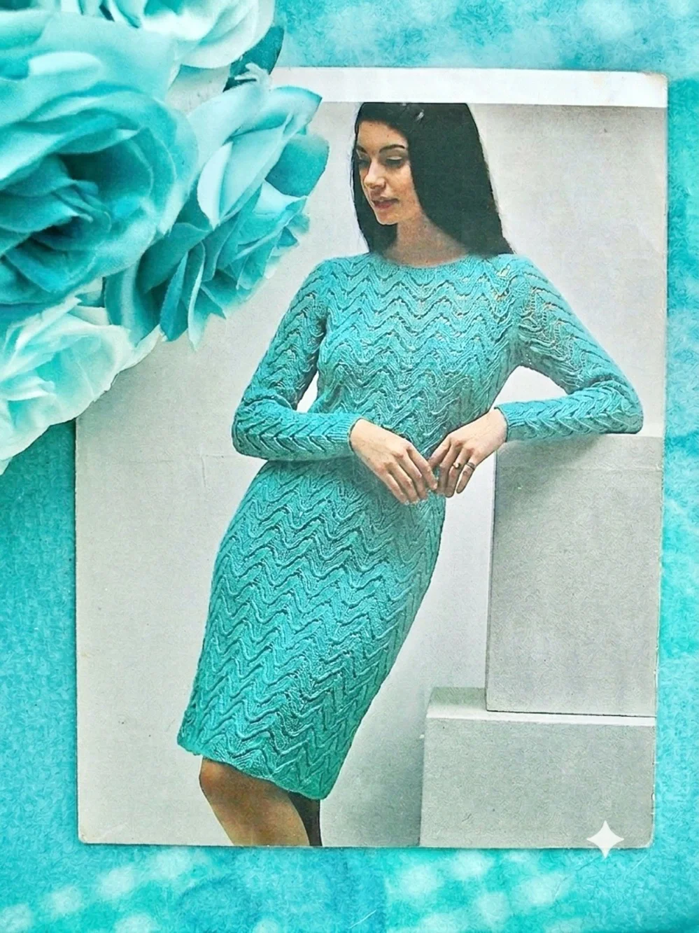 Free People Teal Open-Back Long Sleeve Lace Knit Dress